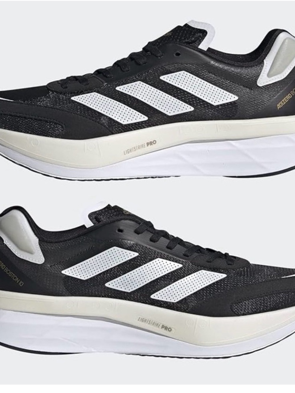 NWT Men's Adidas Adizero Boston 10 running shoes Black/White/Gold Metallic sz 13